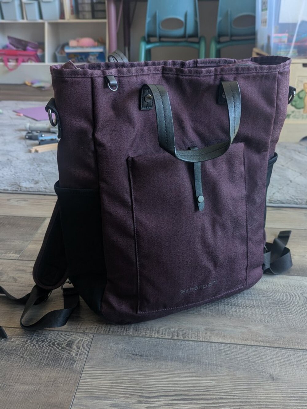 Sherpani Sojourn Travel Anti Slash Convertible Tote Backpack Purple Black - Picture 2 of 16